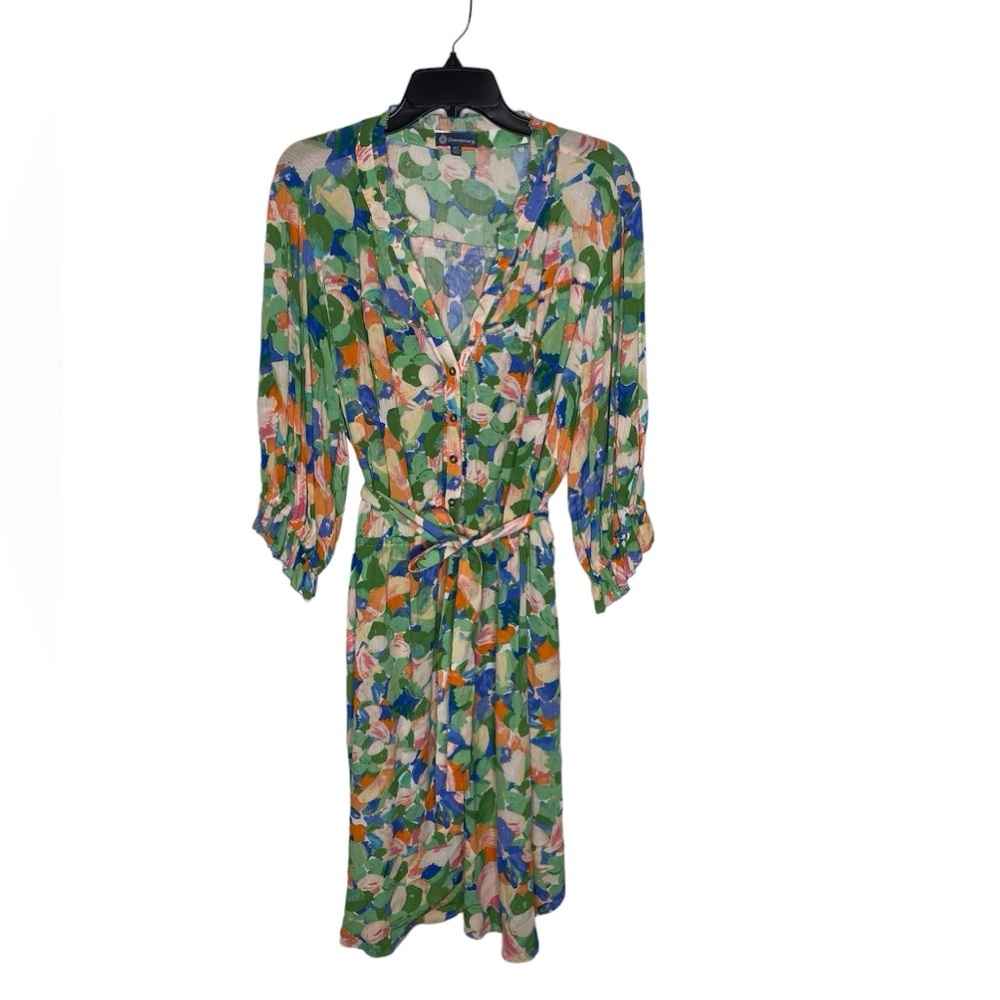 Democracy Lantern Sleeve Button Up Watercolor Floral Dress